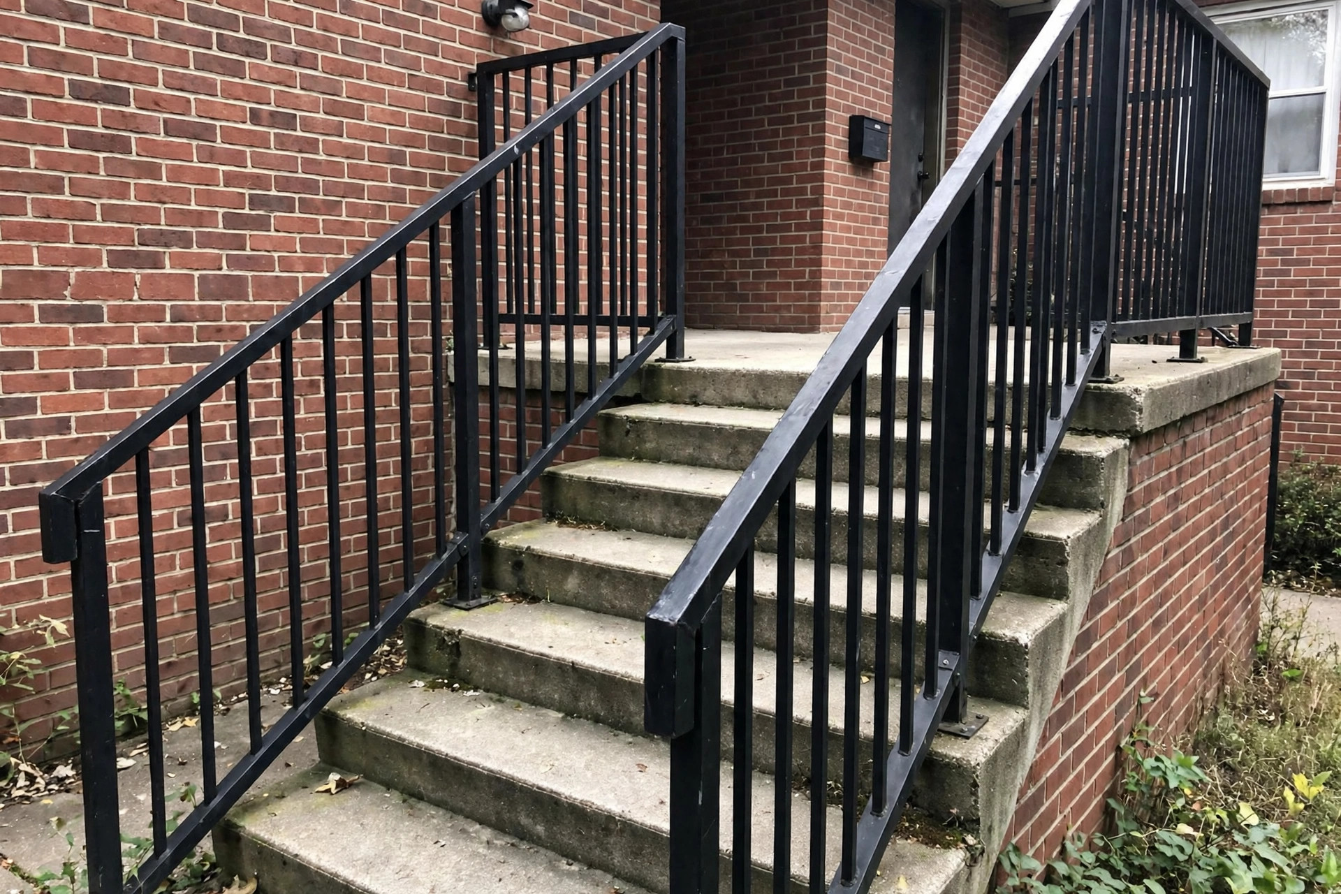 Durable exterior stair railings for small apartments on an outdoor stairway