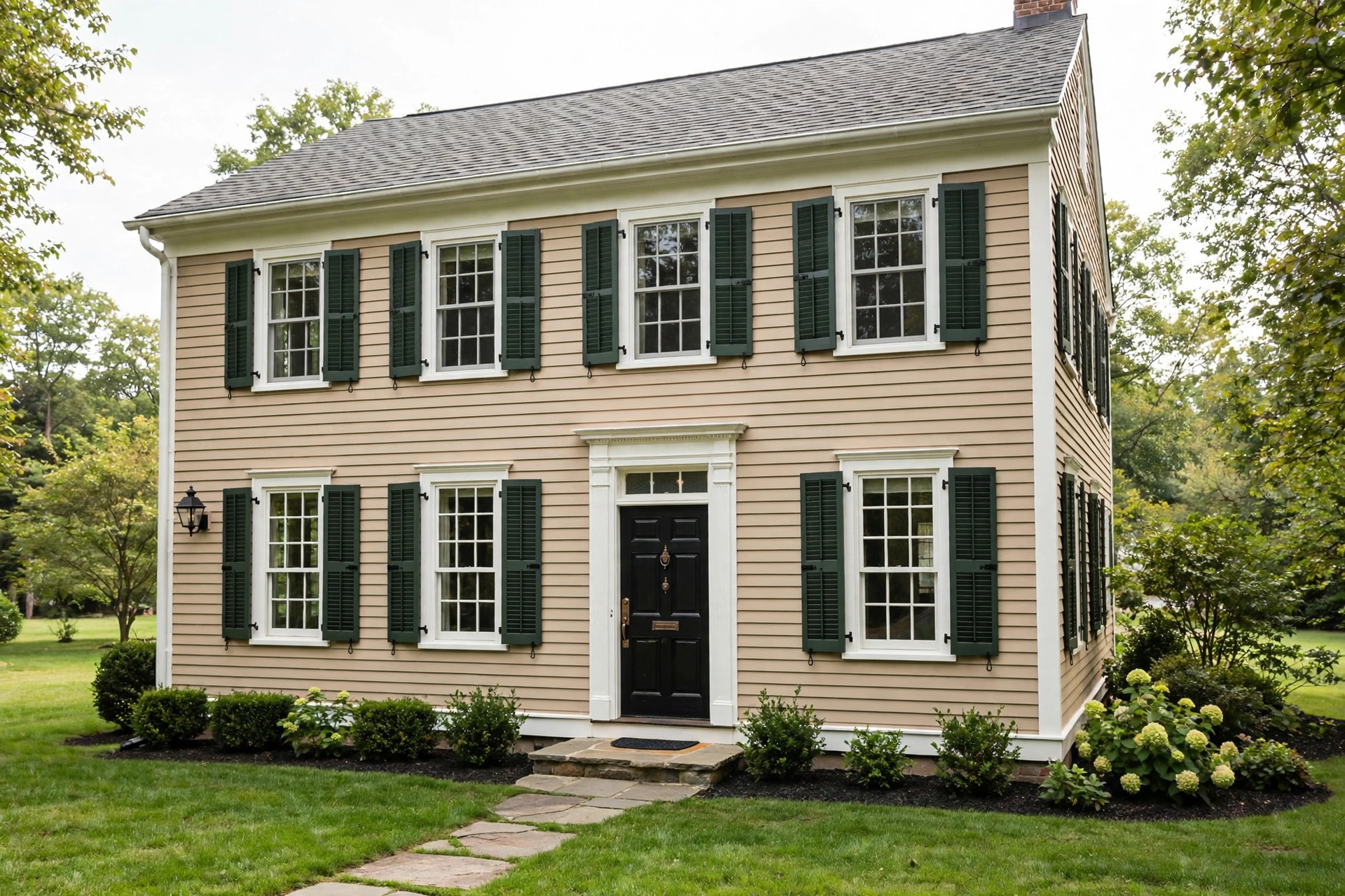 Premium exterior shutters for windows for sale on a colonial home