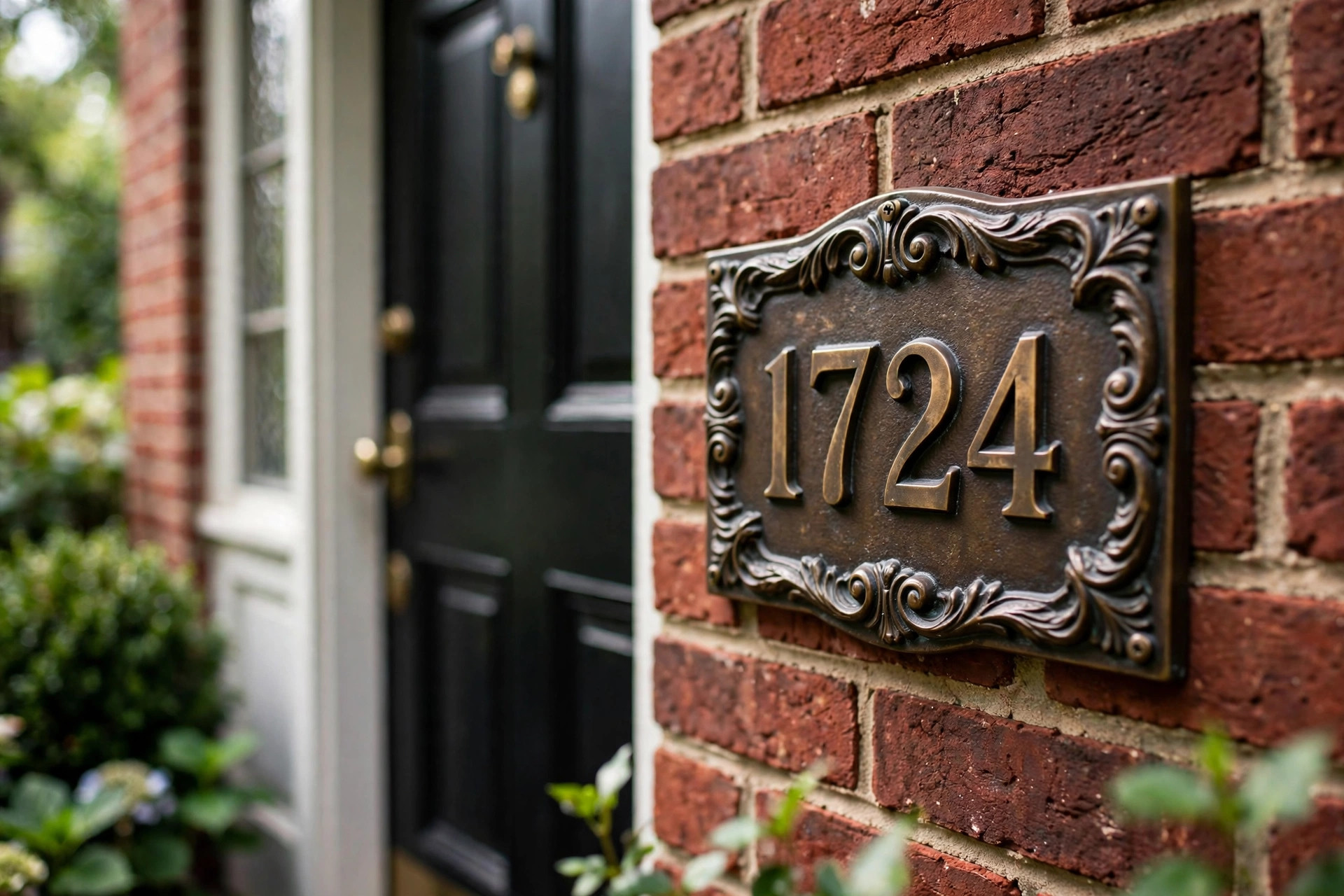 Premium house number plaques with free shipping on an American home exterior