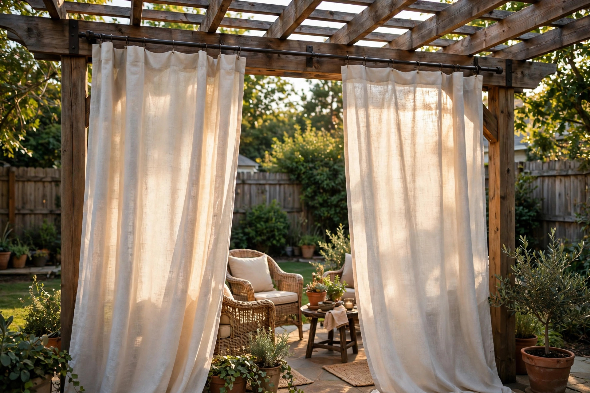 Affordable outdoor patio curtains with free shipping hanging on a porch