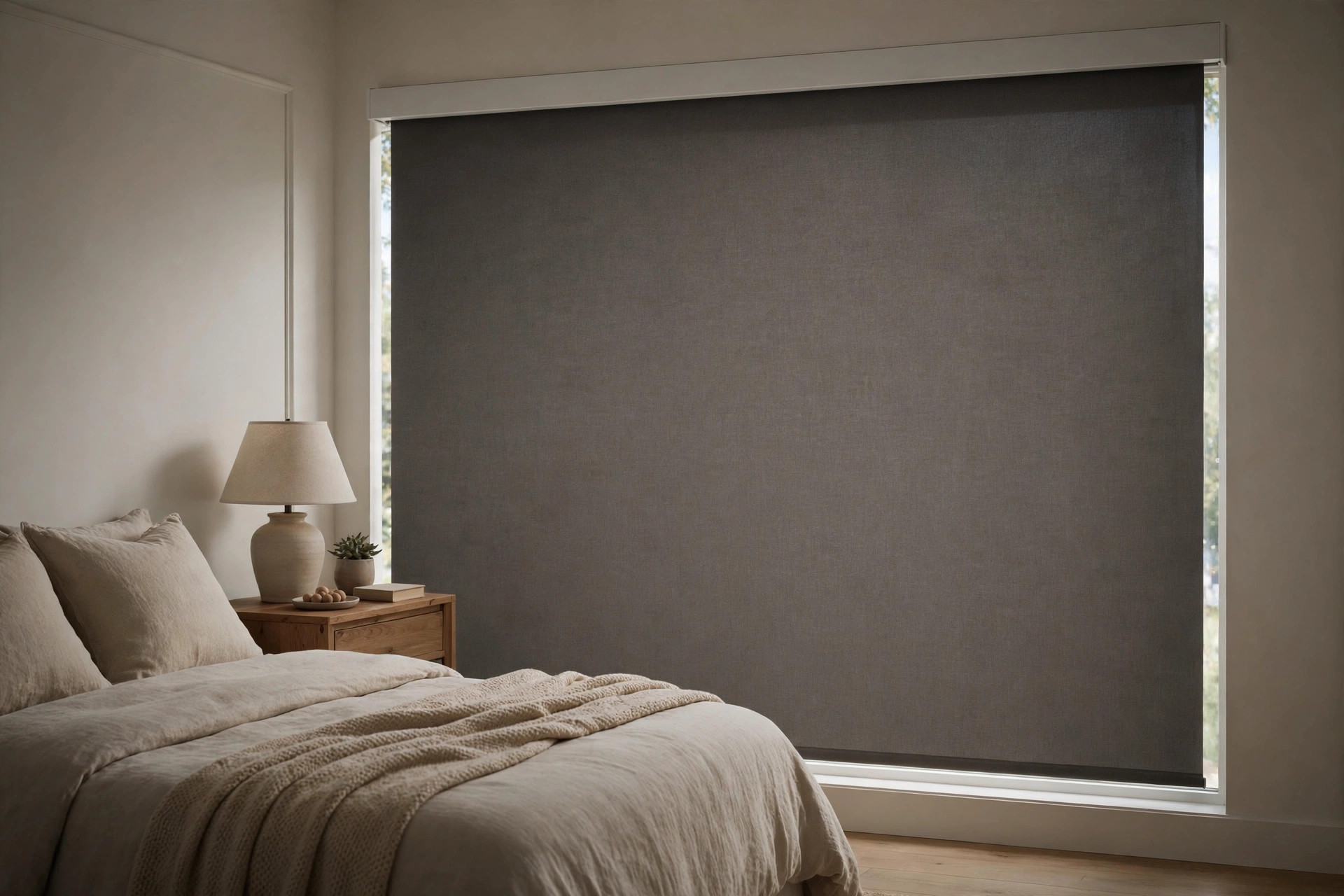 Blackout roller shades price comparison usa in a dark American bedroom
