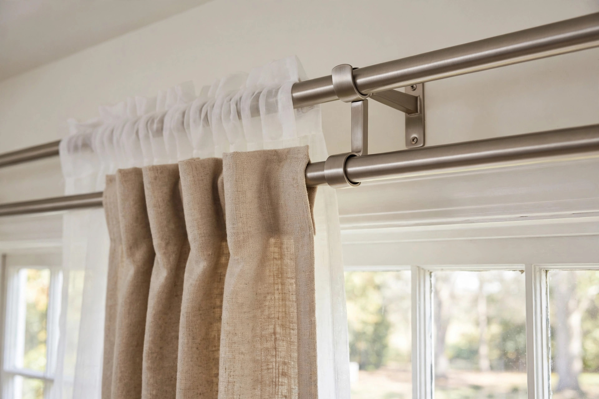 Best double curtain rod brackets for sale in a bright living room