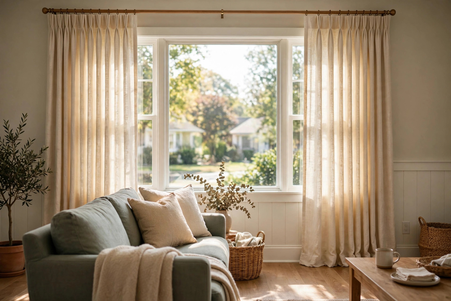 best custom made curtains online for american homes: Custom made curtains ordered online in a bright American living room