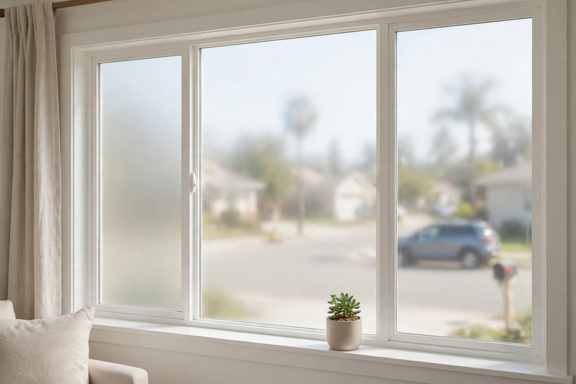 buy window film privacy tint online in california: Privacy window film tint on a California home window