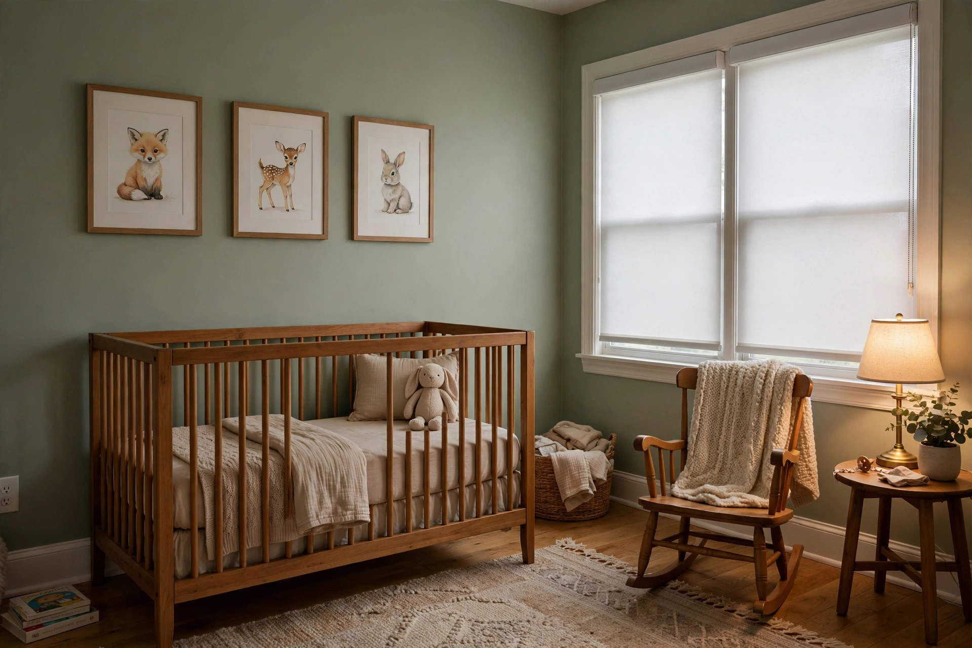 affordable nursery room darkening shades for midwest homes: Nursery room with darkening shades and crib