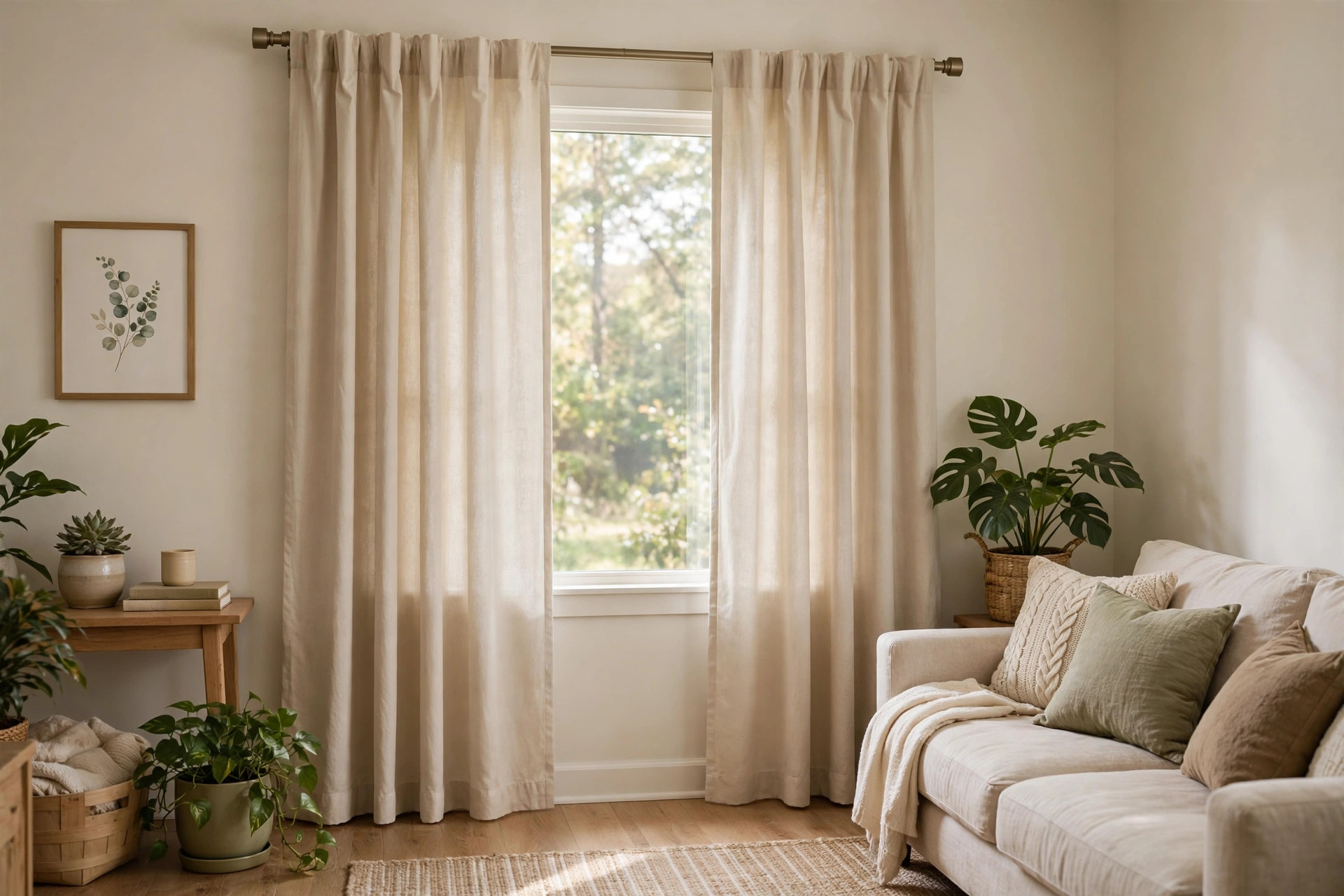 Affordable machine washable curtains for sale hanging in a sunny American living room