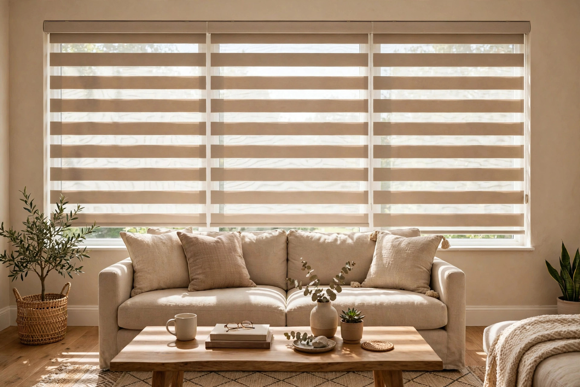 energy efficient zebra dual layer shades for sale: Energy efficient zebra dual layer shades on a living room window