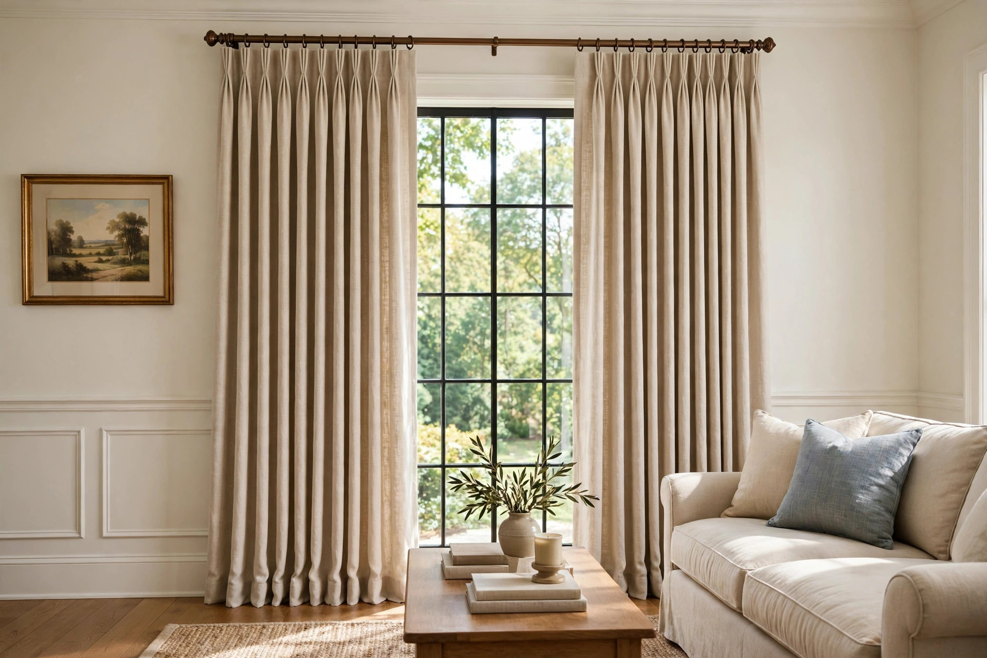 Best pinch pleat drapes with free shipping in a bright American living room