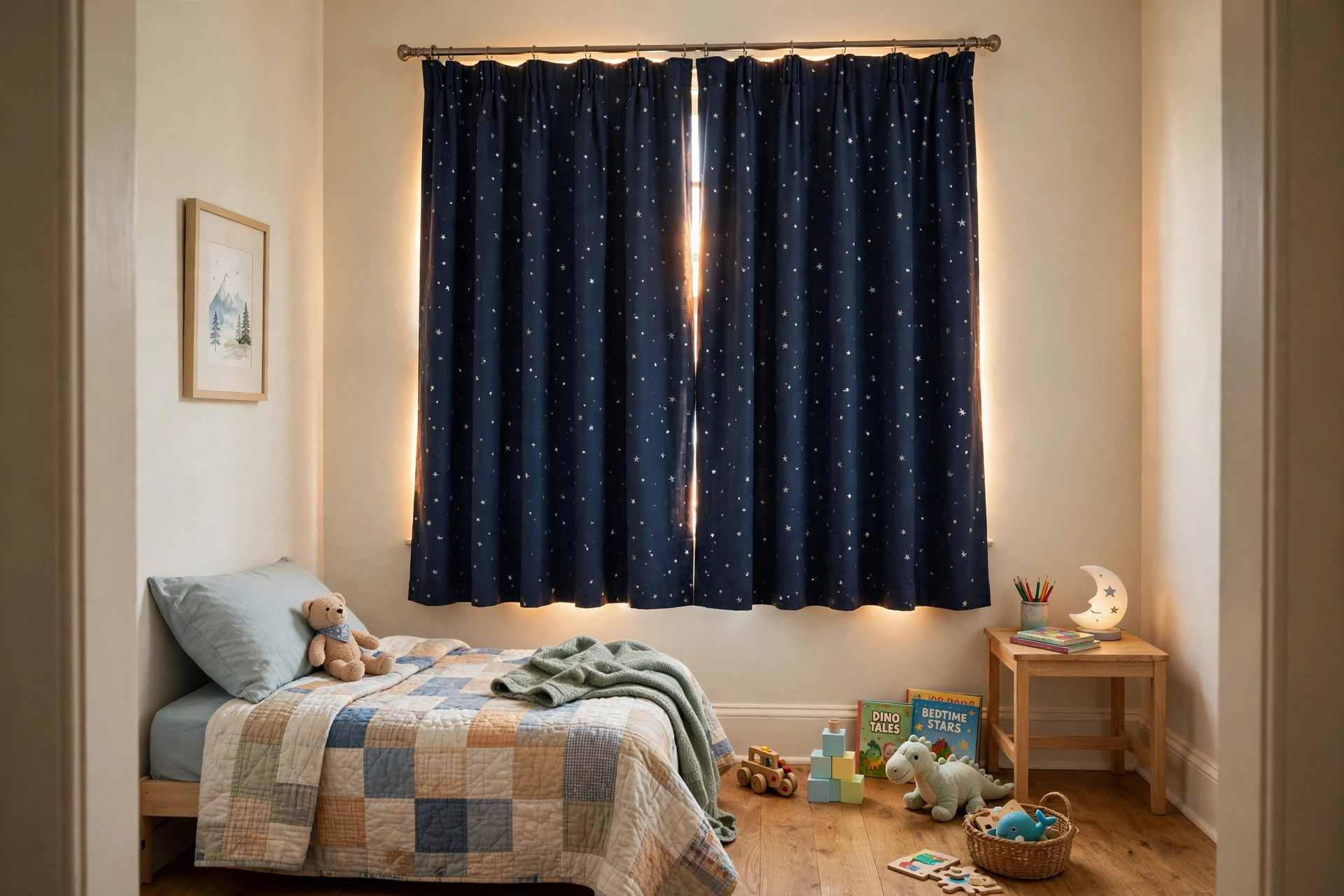 Affordable kids room blackout curtains for sale in a small bedroom