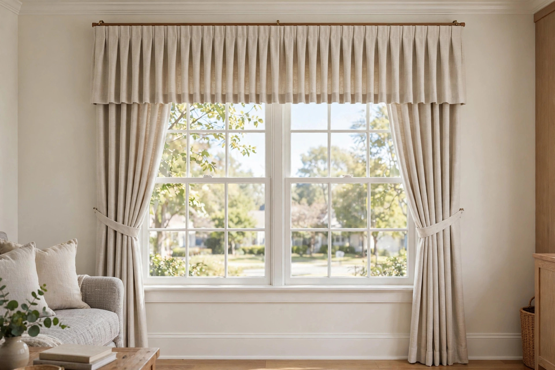 valances for windows price comparison usa: Valances for windows hanging over a bright living room window