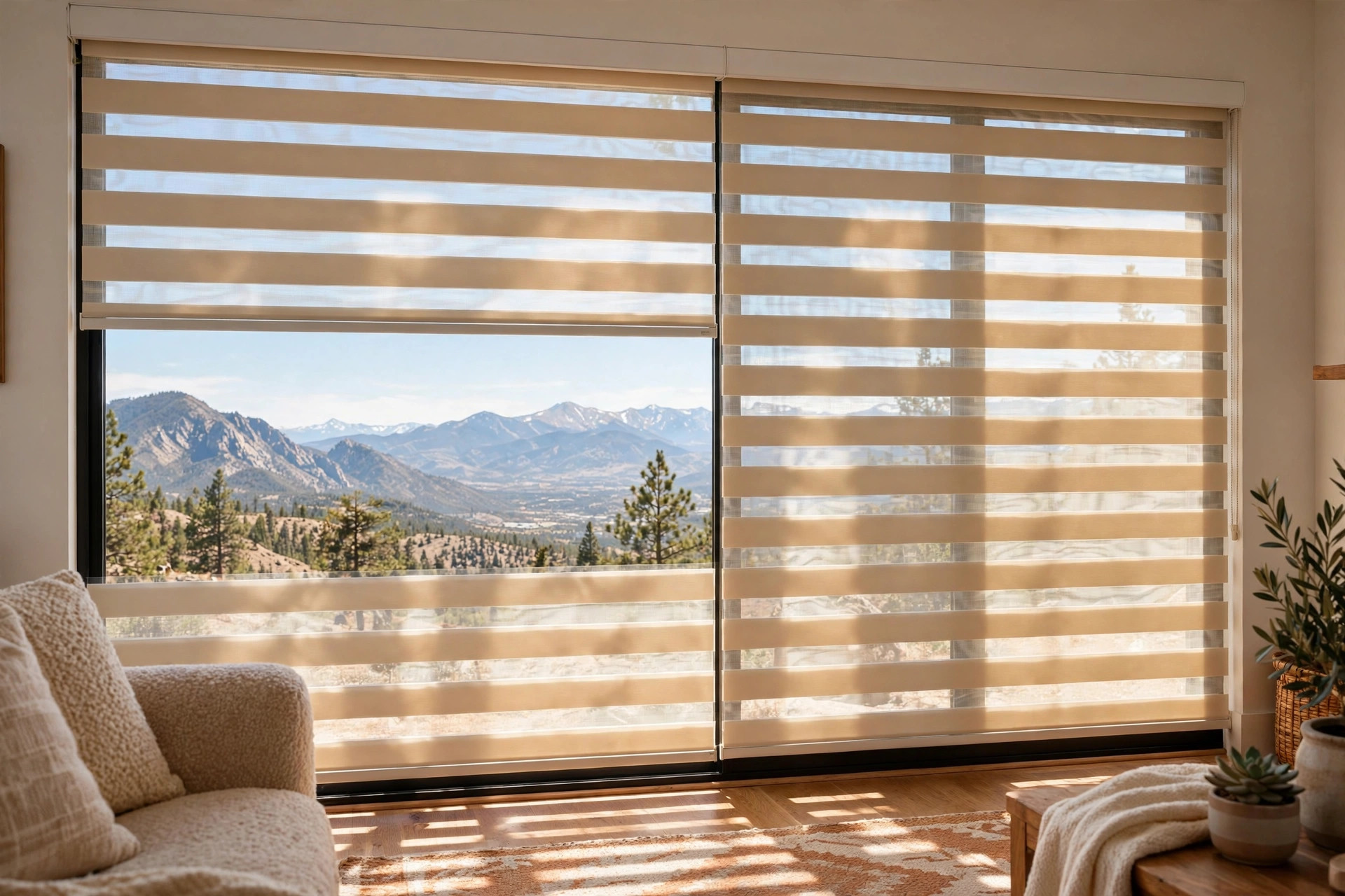 buy zebra dual layer shades online in colorado: Zebra dual layer shades in a Colorado home window