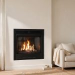 best direct vent gas fireplaces for california apartments: A direct vent gas fireplace with glowing flames set in the living room of a California apartment