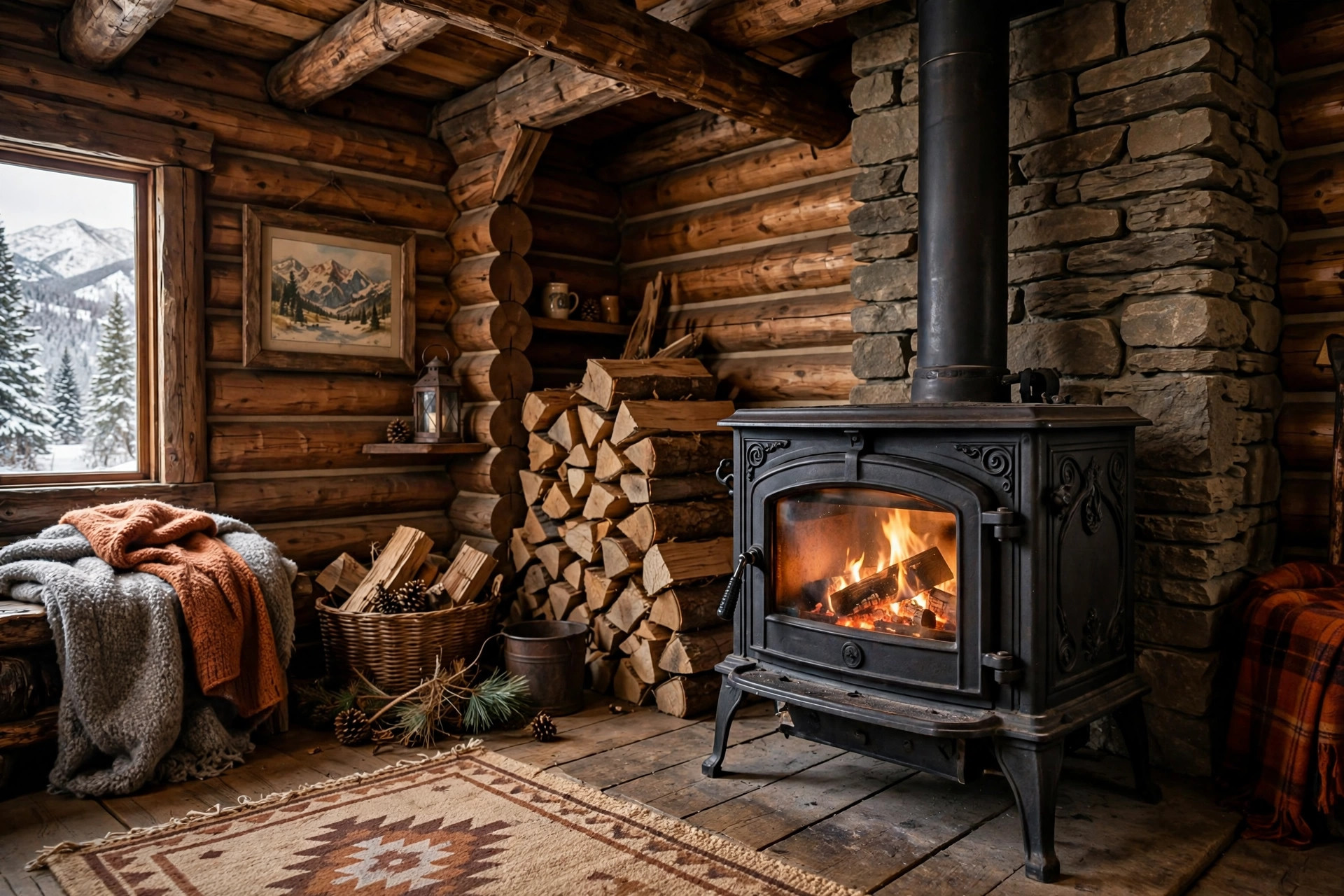 where to buy wood burning stoves in colorado: Wood burning stove in a Colorado living room