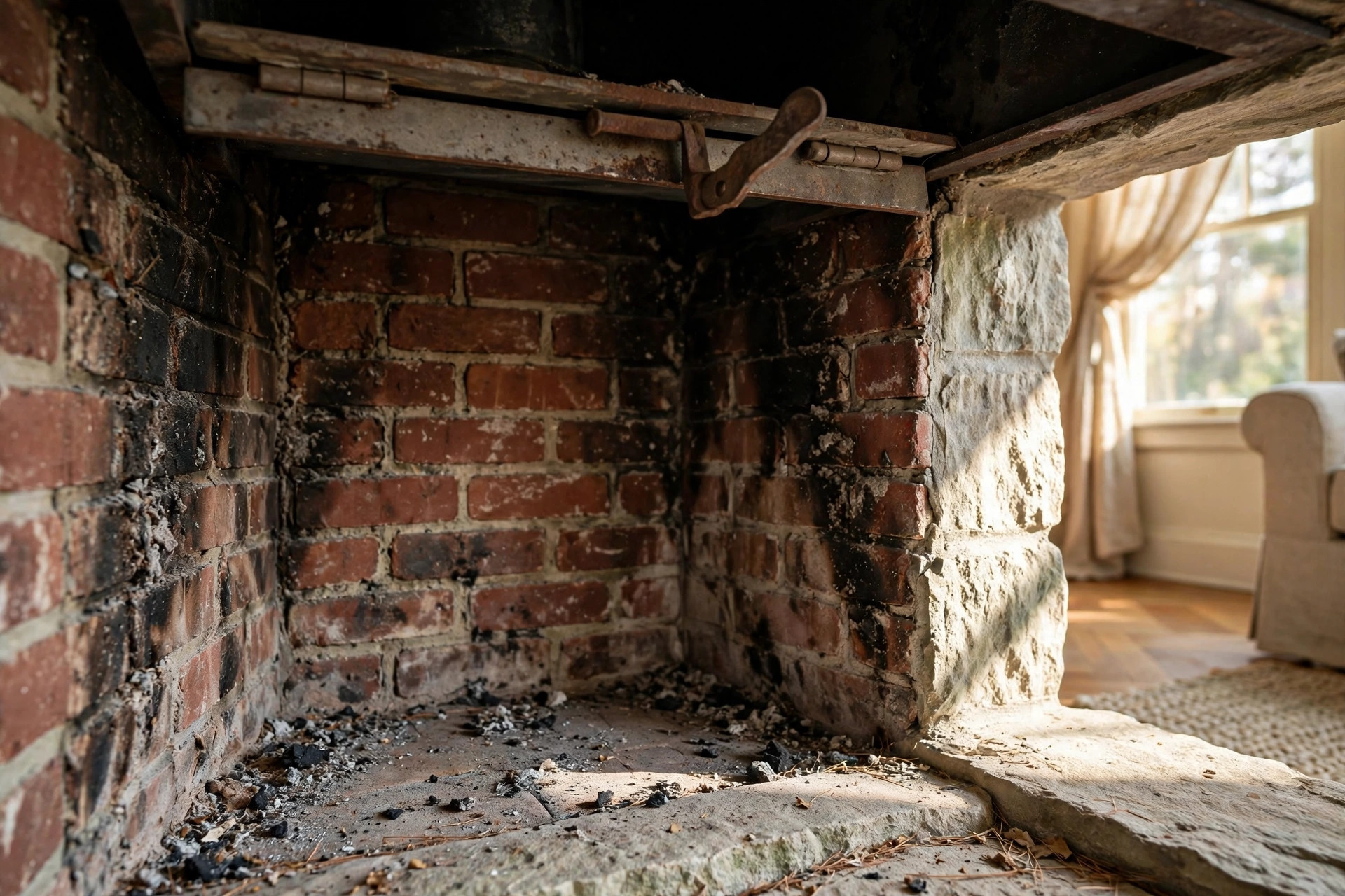 ventless fireplace dampers for midwest homes: Ventless fireplace damper in a Midwest home living room