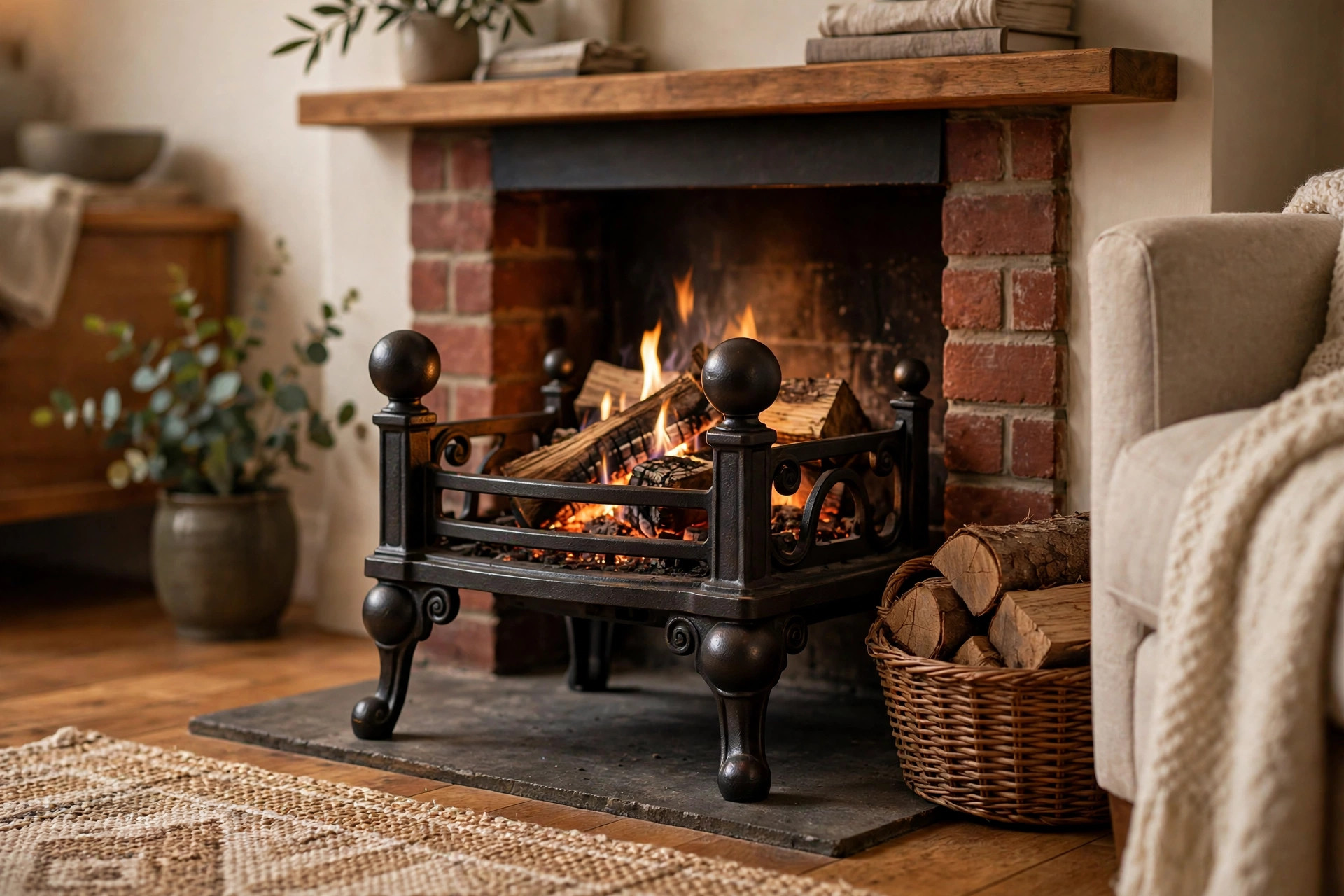 Premium andirons for fireplaces for small apartments in a cozy American apartment