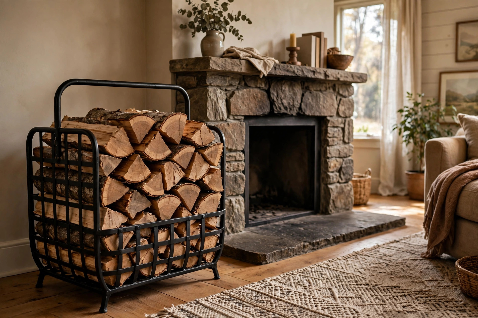 Indoor firewood holders price comparison usa in a cozy American living room