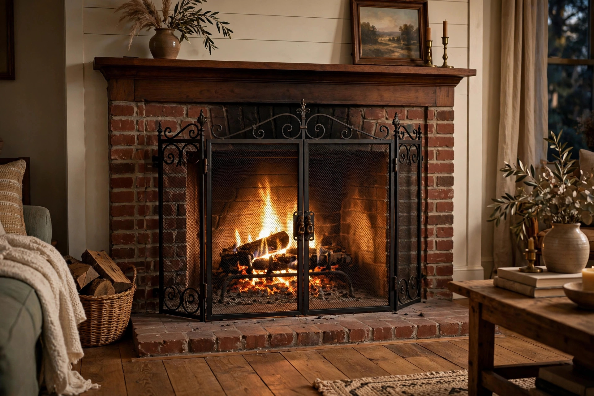 premium fireplace screens with doors buying guide: Premium fireplace screens with doors on a wood burning hearth