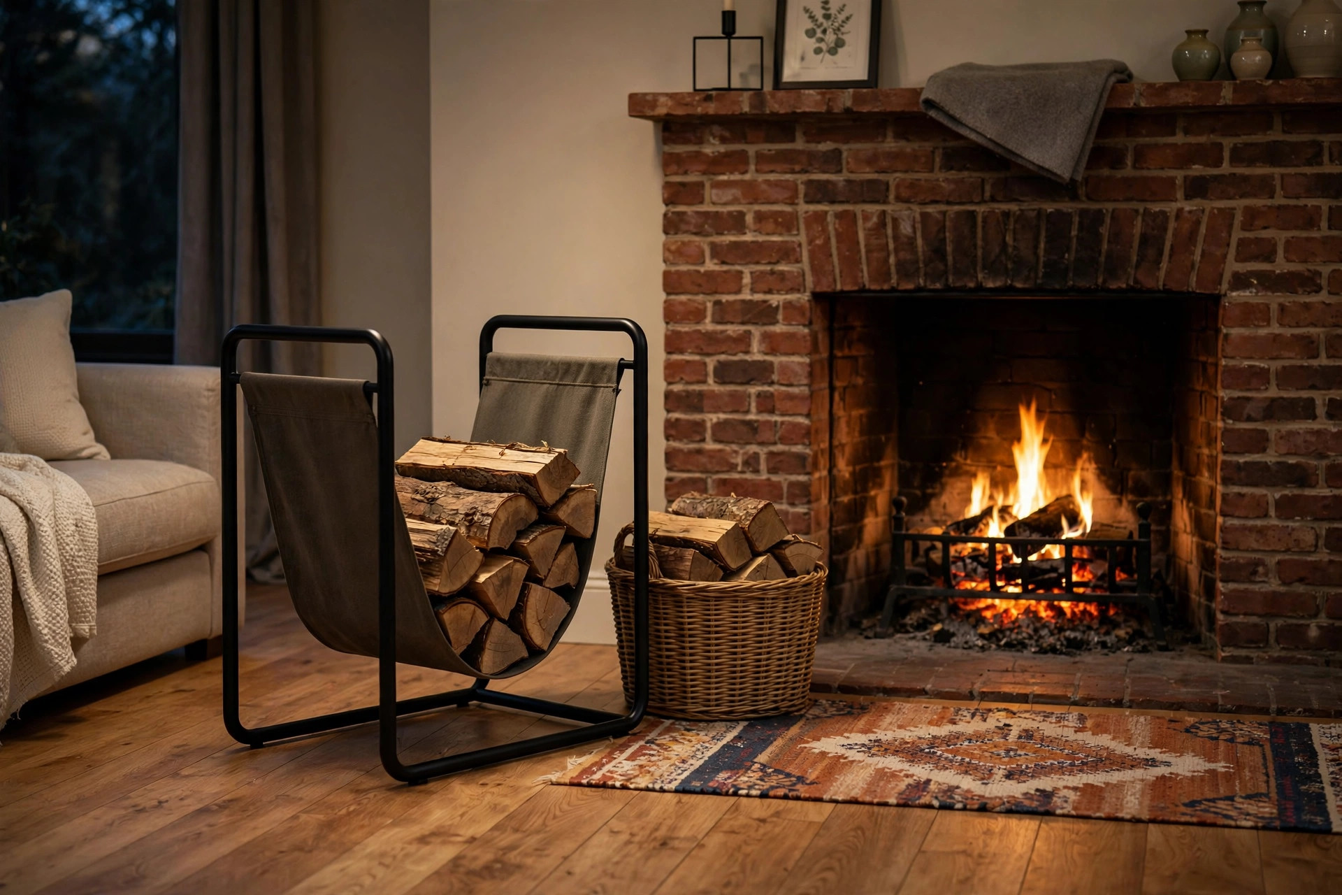 Smart indoor firewood holders for southern states shown beside a wood fireplace