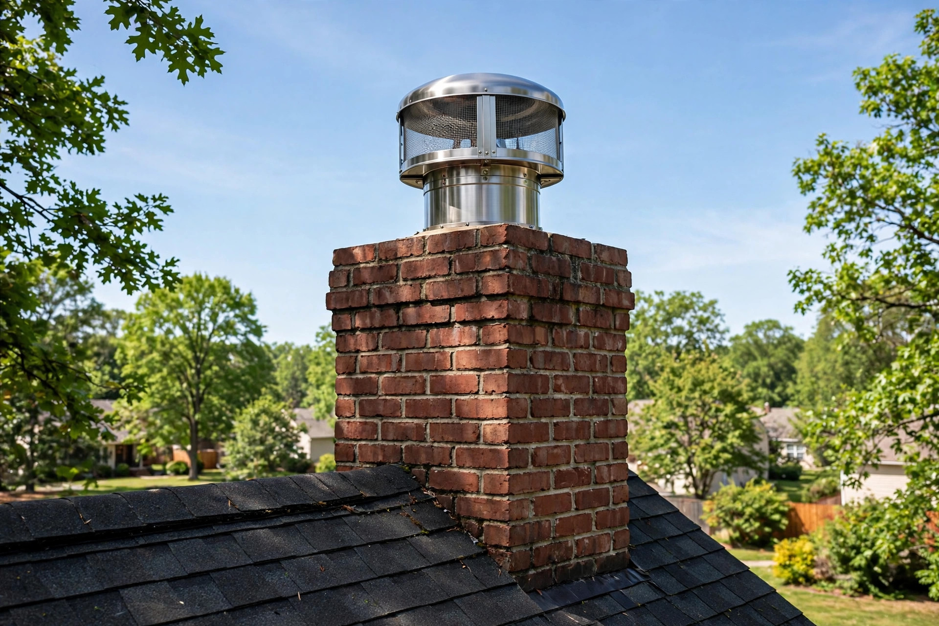 EPA certified chimney caps and covers for sale on a brick chimney