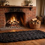best fireplace hearth rugs for midwest homes: Fireplace hearth rug in front of a brick fireplace in a Midwest home