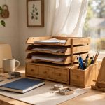 best desk organizer set for small office desk: A tidy small home office desk with a desk organizer set