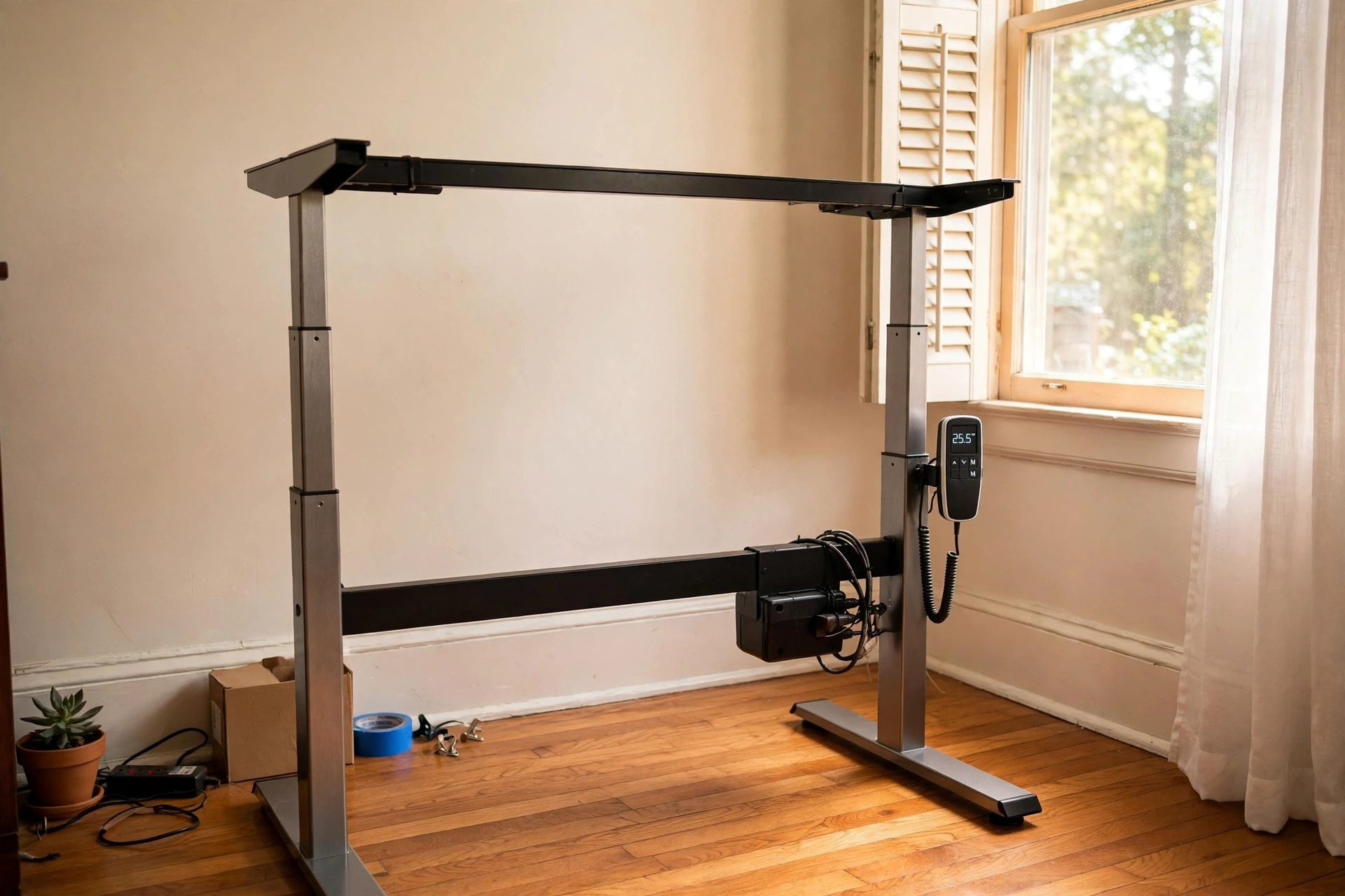 Adjustable height standing desk frame only installed under a desk top