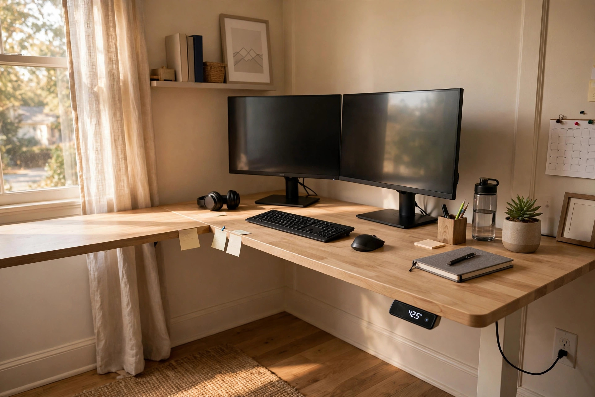 Best l shaped standing desk for corner office in a bright home workspace