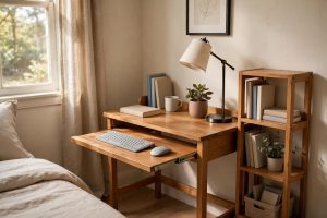 Compact Desk With Keyboard Tray for Small Room