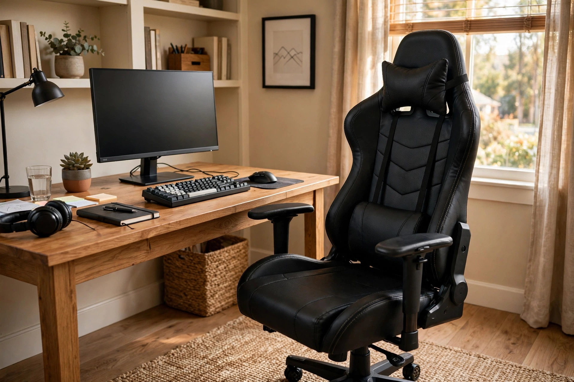 An ergonomic gaming chair for home office work in a home office