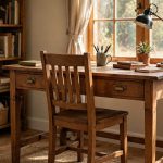 home office desk chair without wheels stable: Stable home office desk chair without wheels at a wooden desk