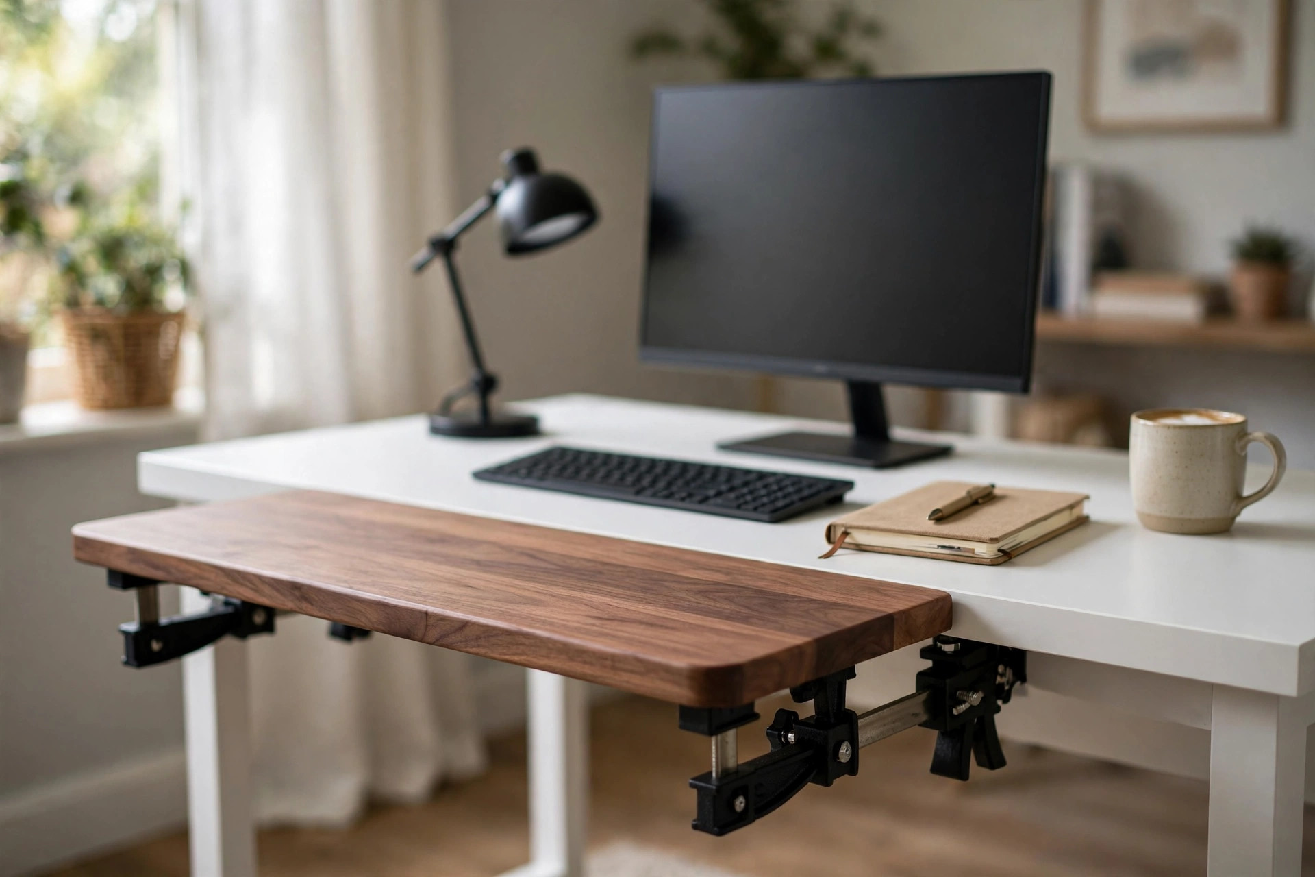 A clean home office desk extension for wider workspace setup