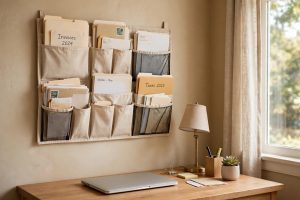 Home Office File Organizer With Wall Mounted Pockets
