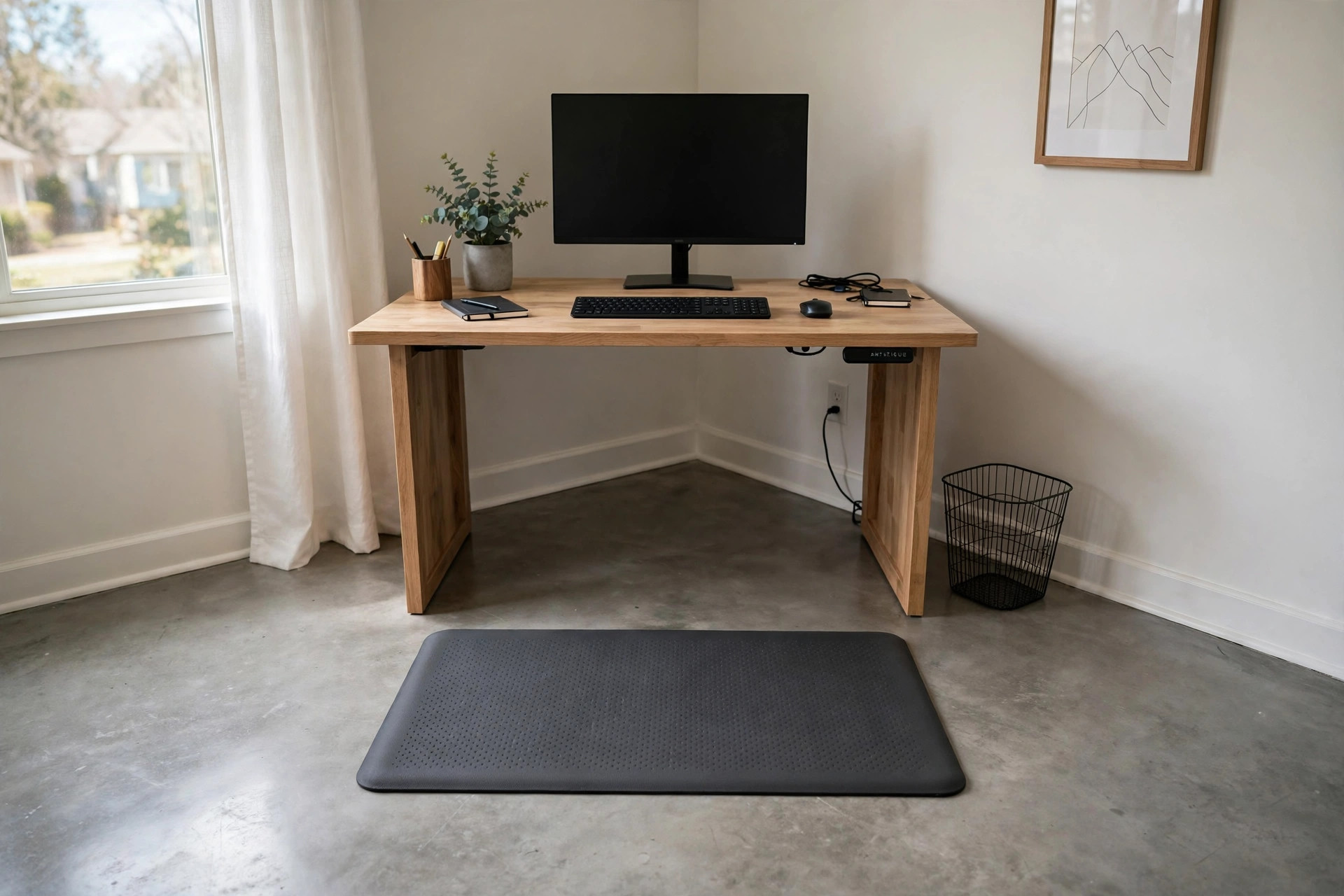 best standing desk mat for concrete floors: Standing desk mat on concrete floor