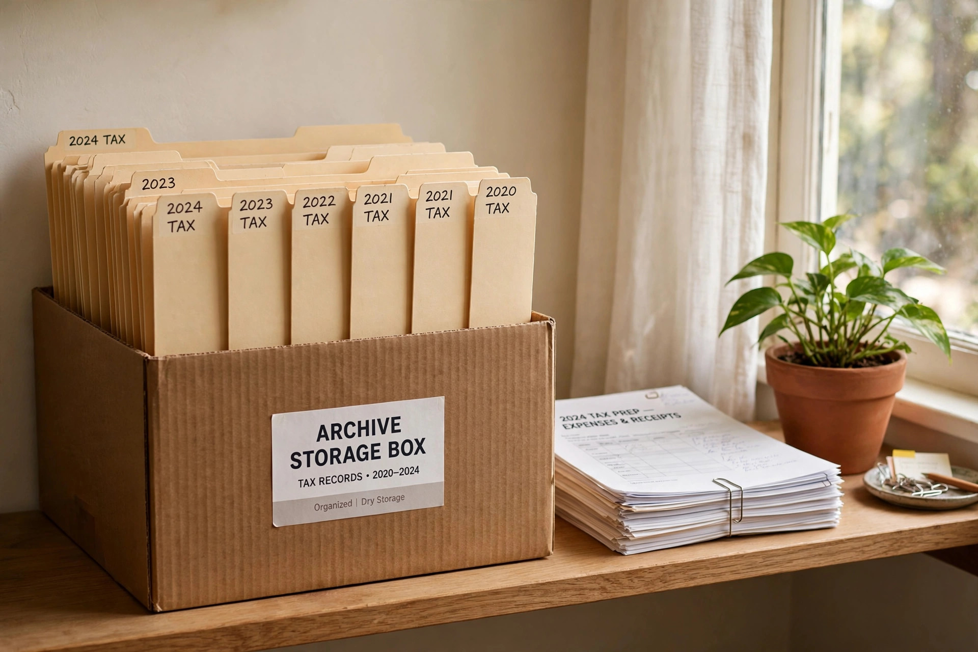 Labeled home office storage box for tax records usa holding organized folders