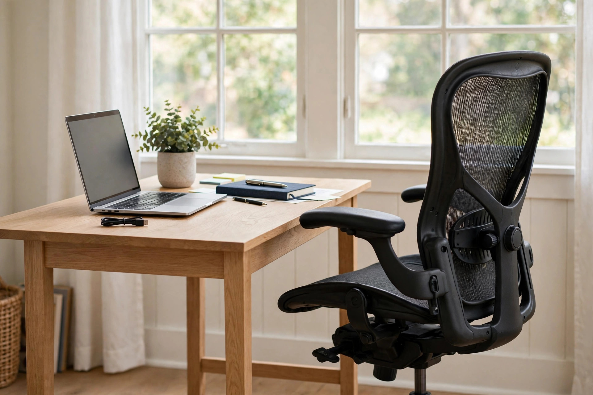 best home office chair for bad posture correction: An ergonomic office chair with lumbar support at a desk in a home office