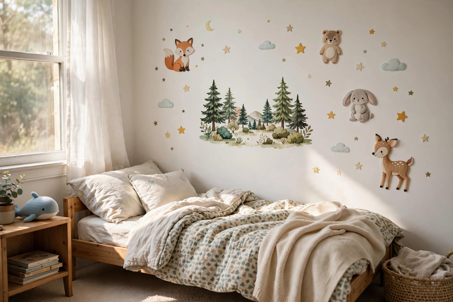 Kids bedroom wall decals removable for renters on a nursery wall