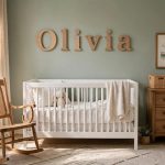 nursery wall letters personalized baby name: Nursery wall letters spelling a personalized baby name on a nursery wall