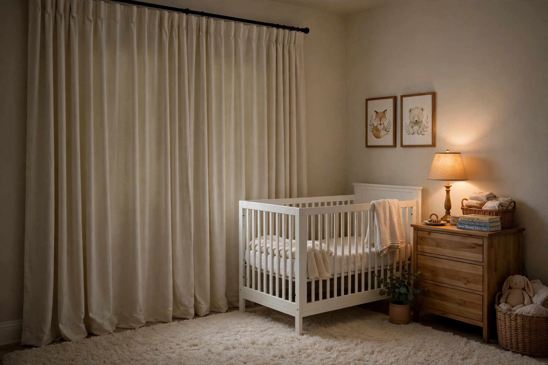 best nursery curtains blackout for daytime naps: Blackout curtains in a nursery blocking daylight for daytime naps