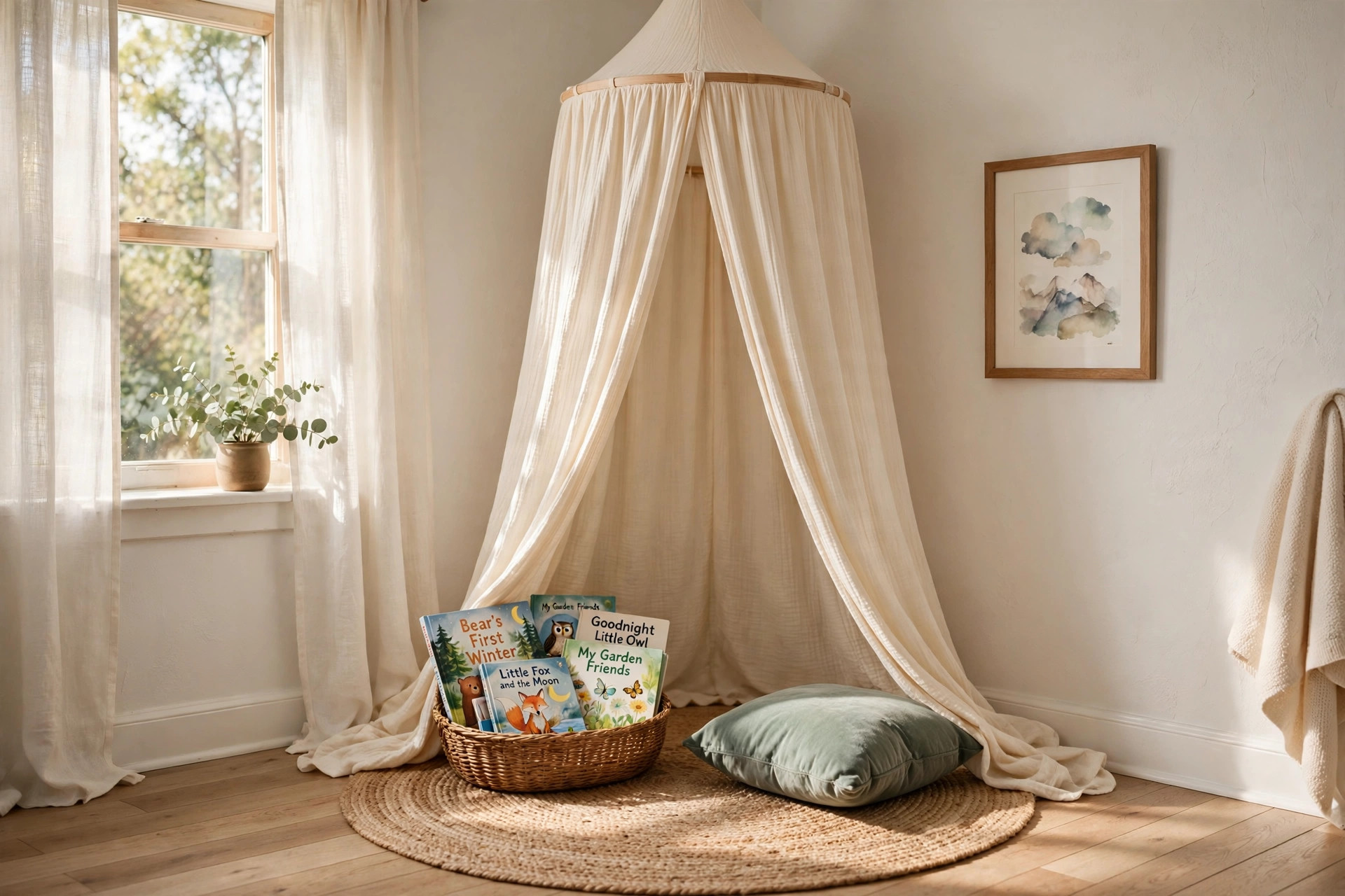 Toddler reading nook canopy tent for bedroom in a cozy corner