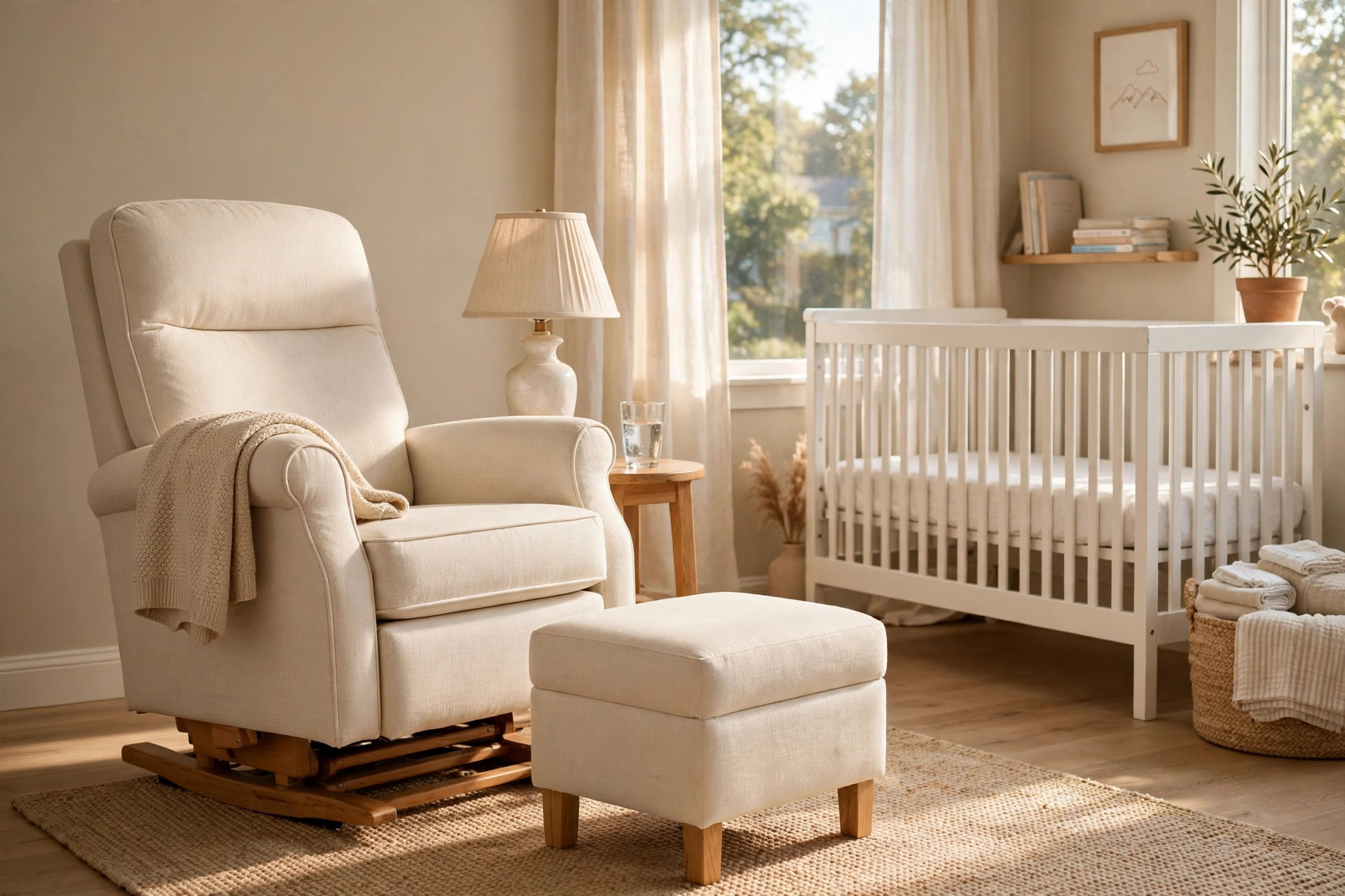 best nursery glider for c section recovery: A nursery glider in a calm nursery room for C section recovery