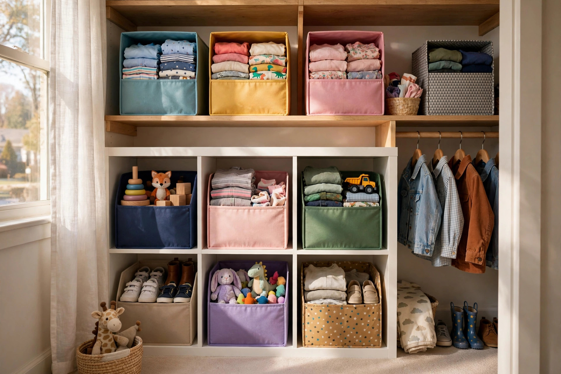 best kids storage cubes for closet organization: Children's fabric storage cubes organizing a child's closet