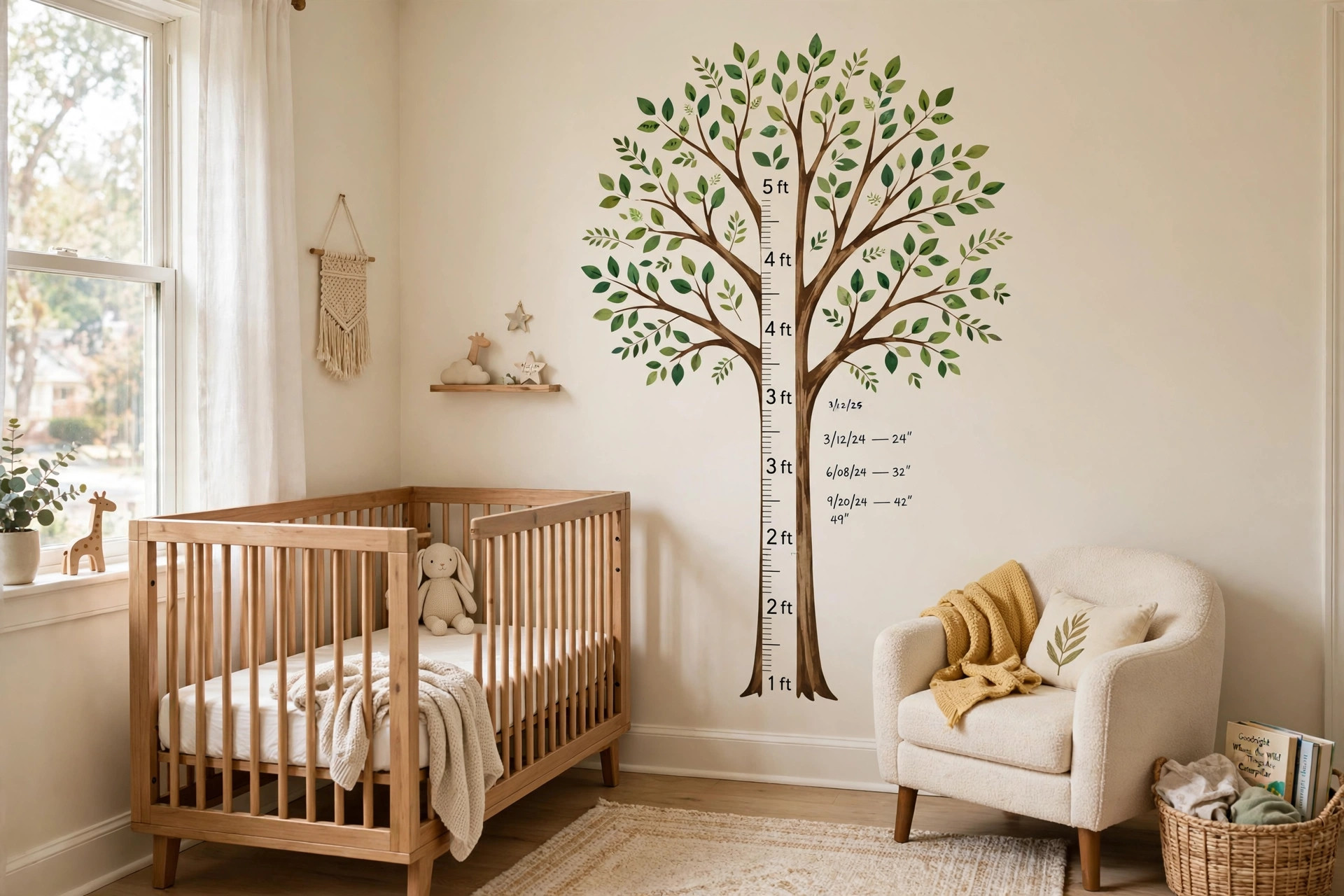A kids wall decal growth chart for measuring height on a nursery wall