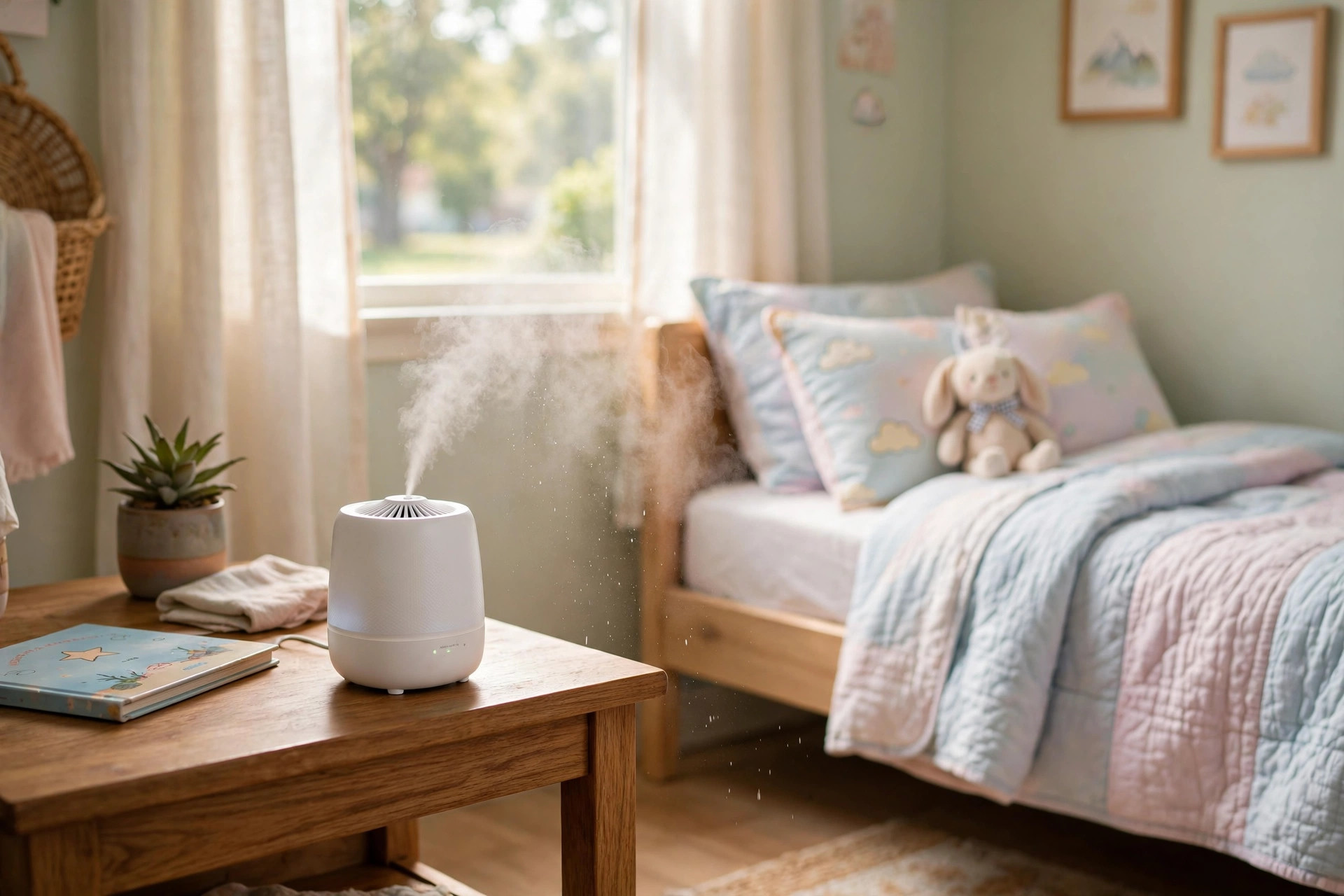 Best kids room humidifier for dry air on a nightstand