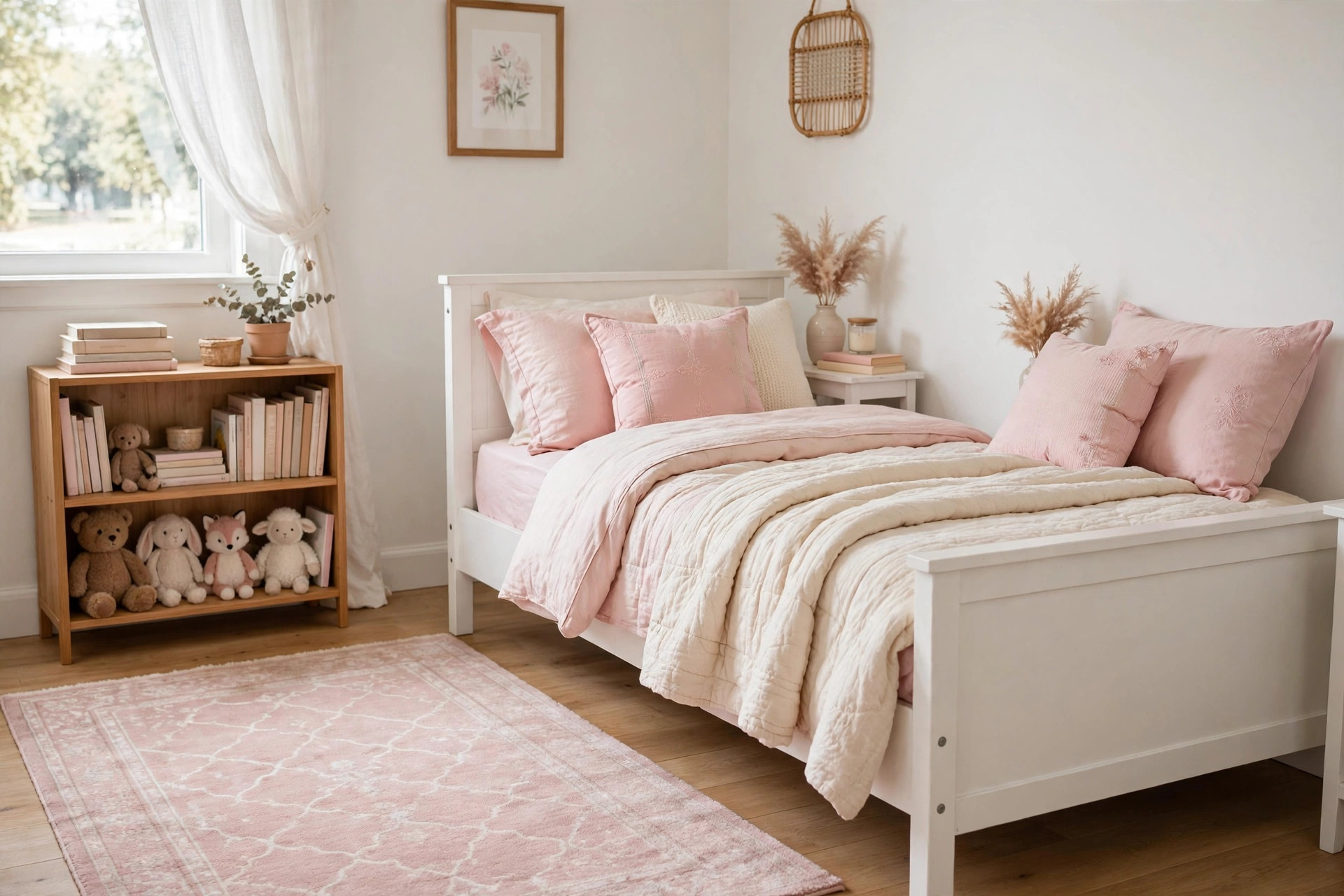 kids bedroom rug for girls pink decor: Soft pink kids bedroom rug with pink decor in a girls room