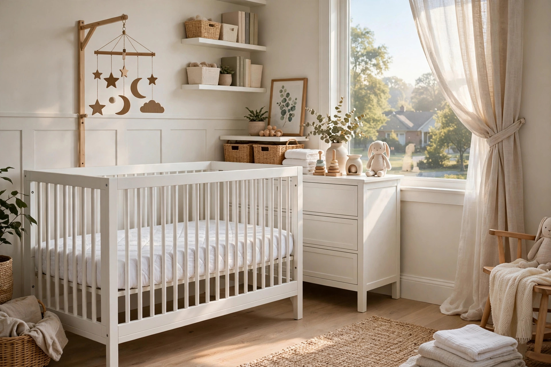 Crib mattress protector waterproof breathable fitted on a nursery crib mattress