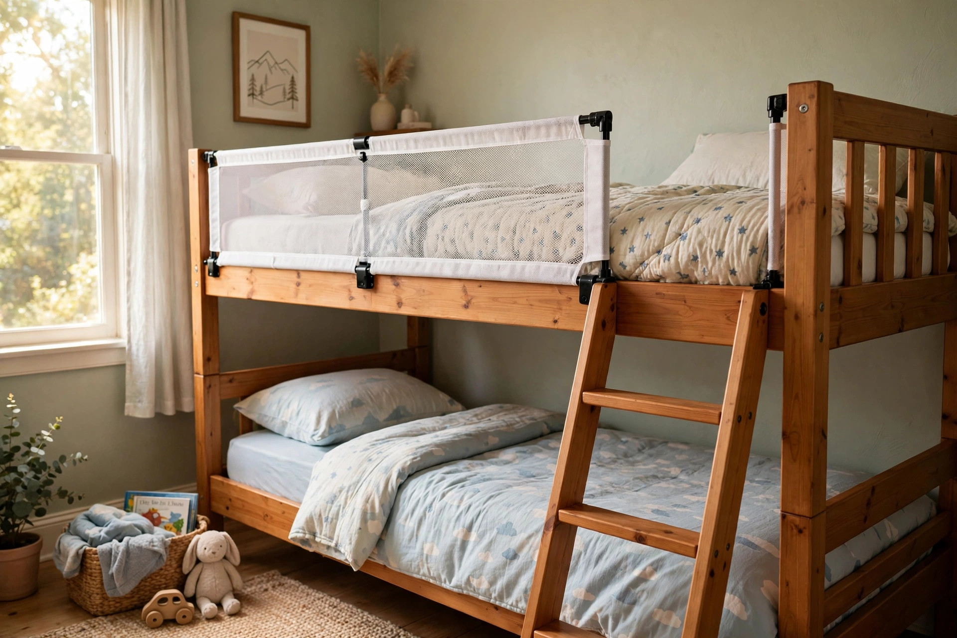 Best kids bed rail for top bunk safety on a wooden bunk bed