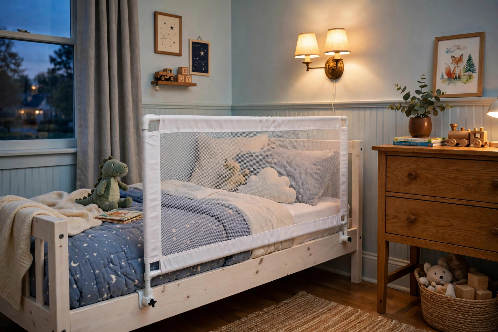Toddler bed guard for preventing falls night on a child bed