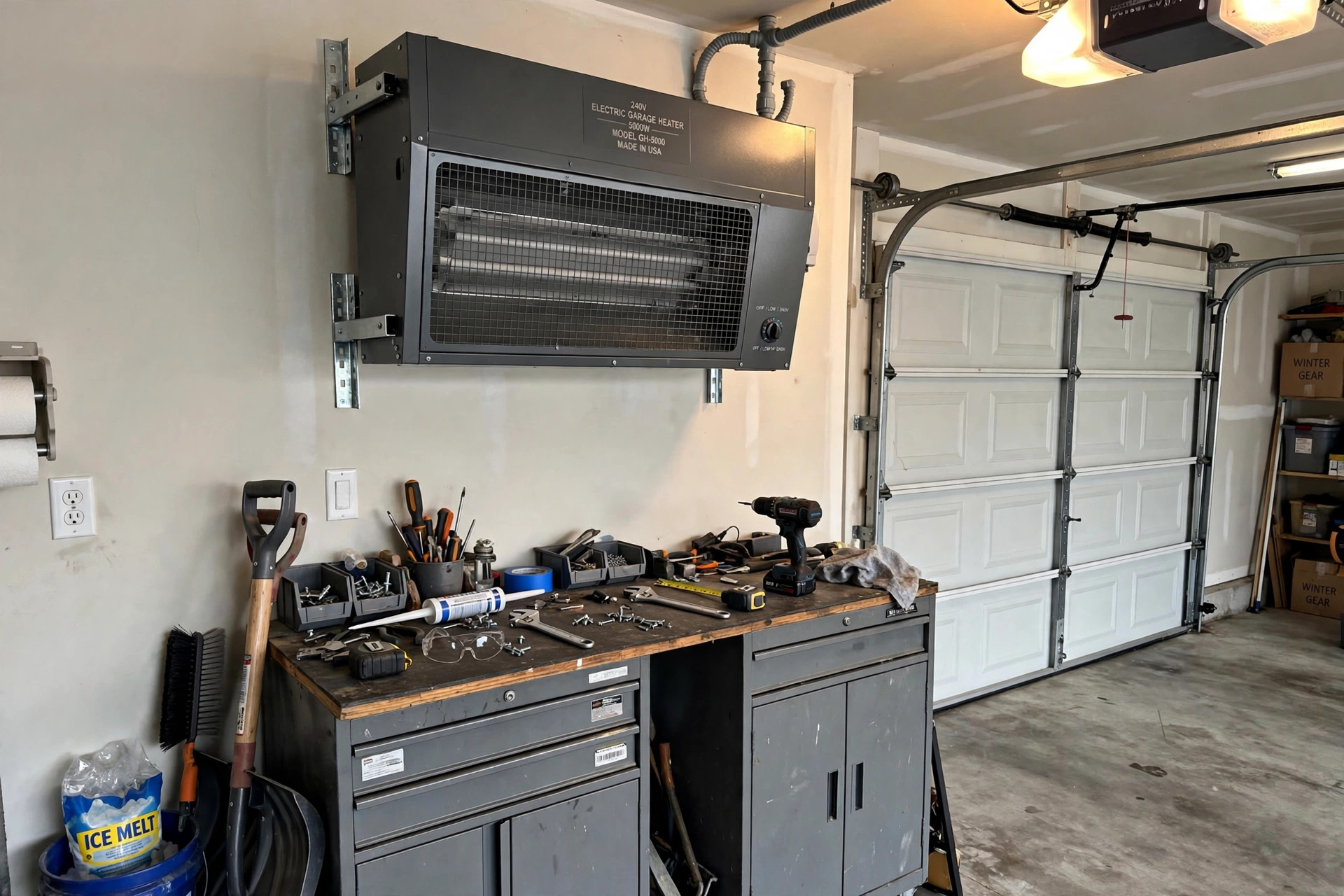 Electric garage heater 240V reviews USA: wall-mounted 240-volt electric garage heater