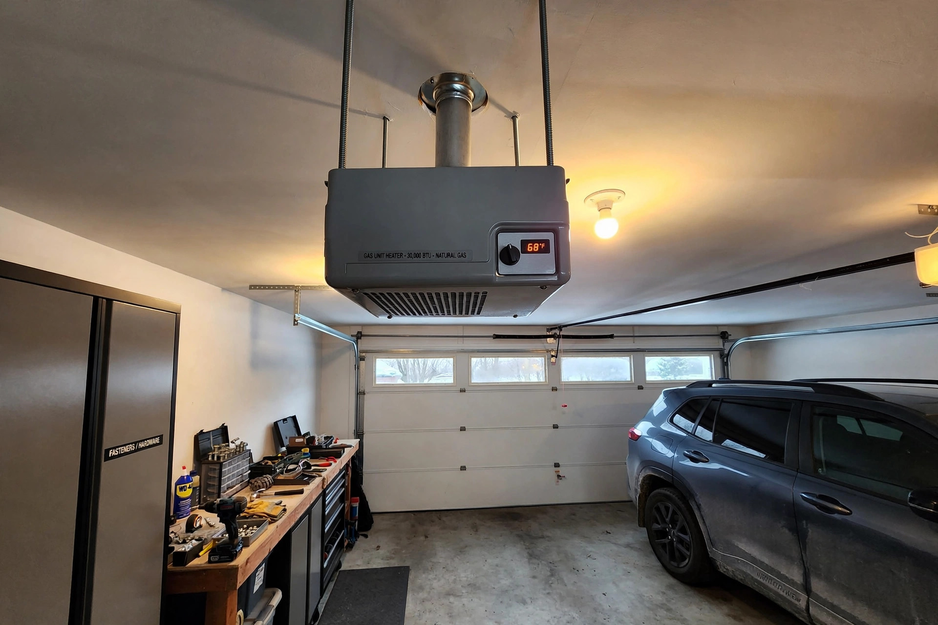 Modine Hot Dawg heater mounted on a garage ceiling for modine hot dawg heater reviews for garage