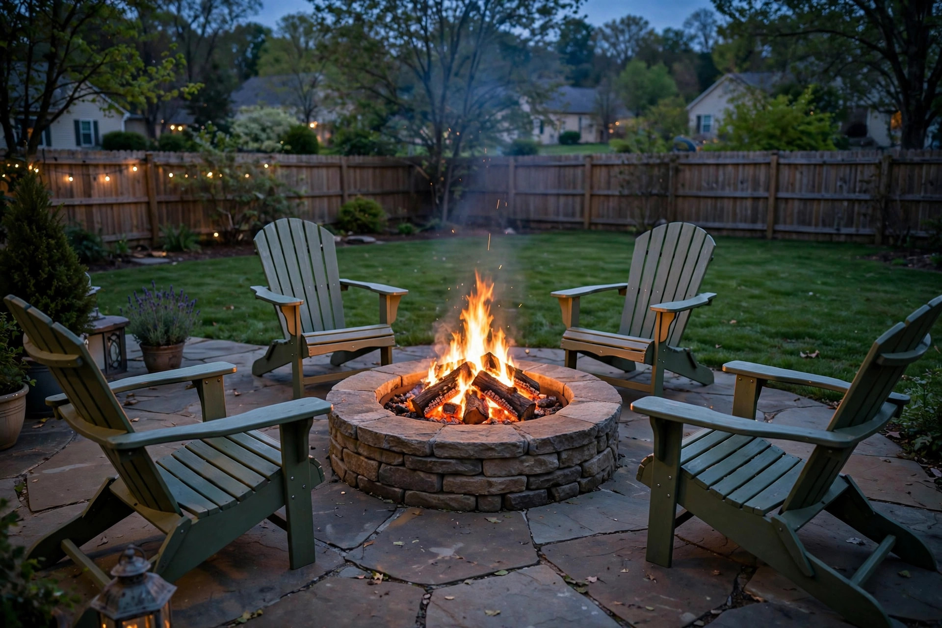 Backyard wood burning vs gas fire pit comparison scene